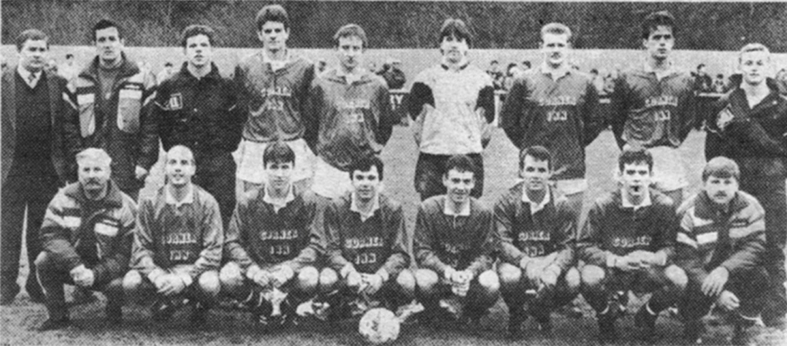 The squad lines up for the Cliftonville tie, January 1992.