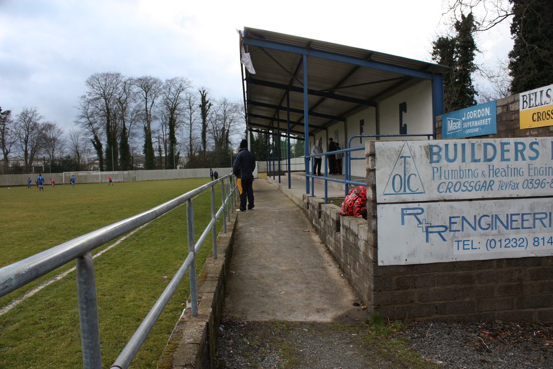 The grandstand, part of the improvement works begun in Robert Adams's honour and completed in 2000 along with the perimeter wall and gates.